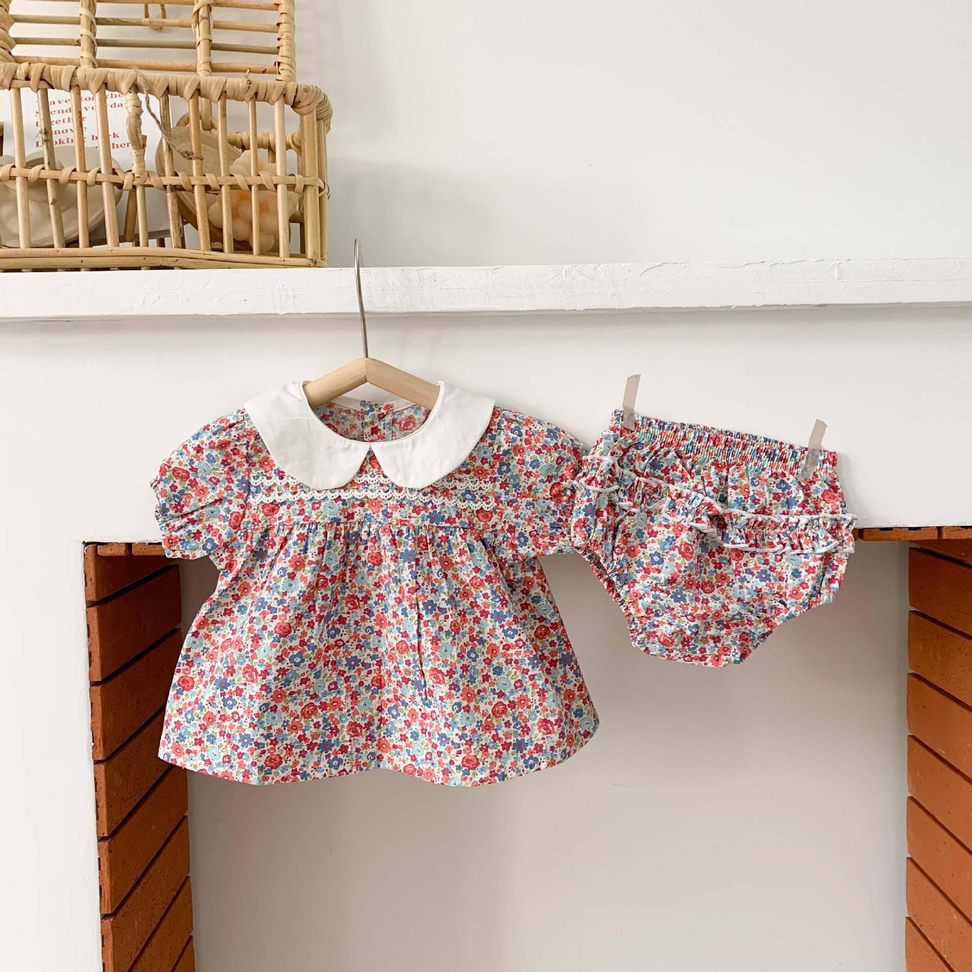 Baby Girl Doll Collar Floral Print Dress Combo Floral Print Shorts In Sets Summer Outfit Wearing
