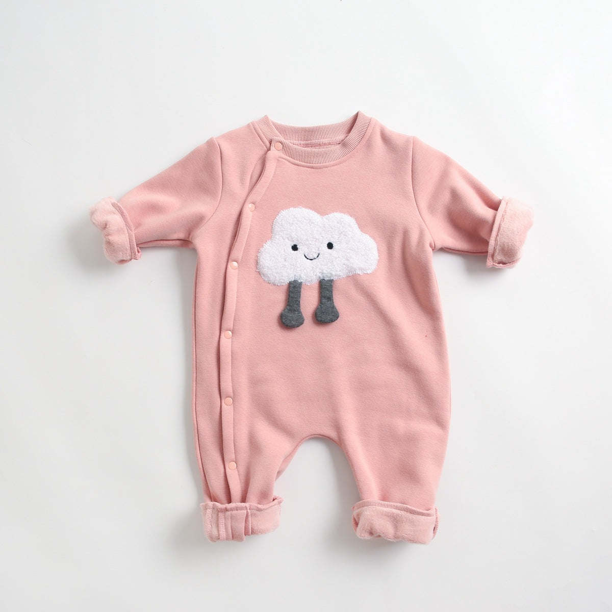 Baby Cartoon Pattern Side Snap Button Design Long Sleeved Romper