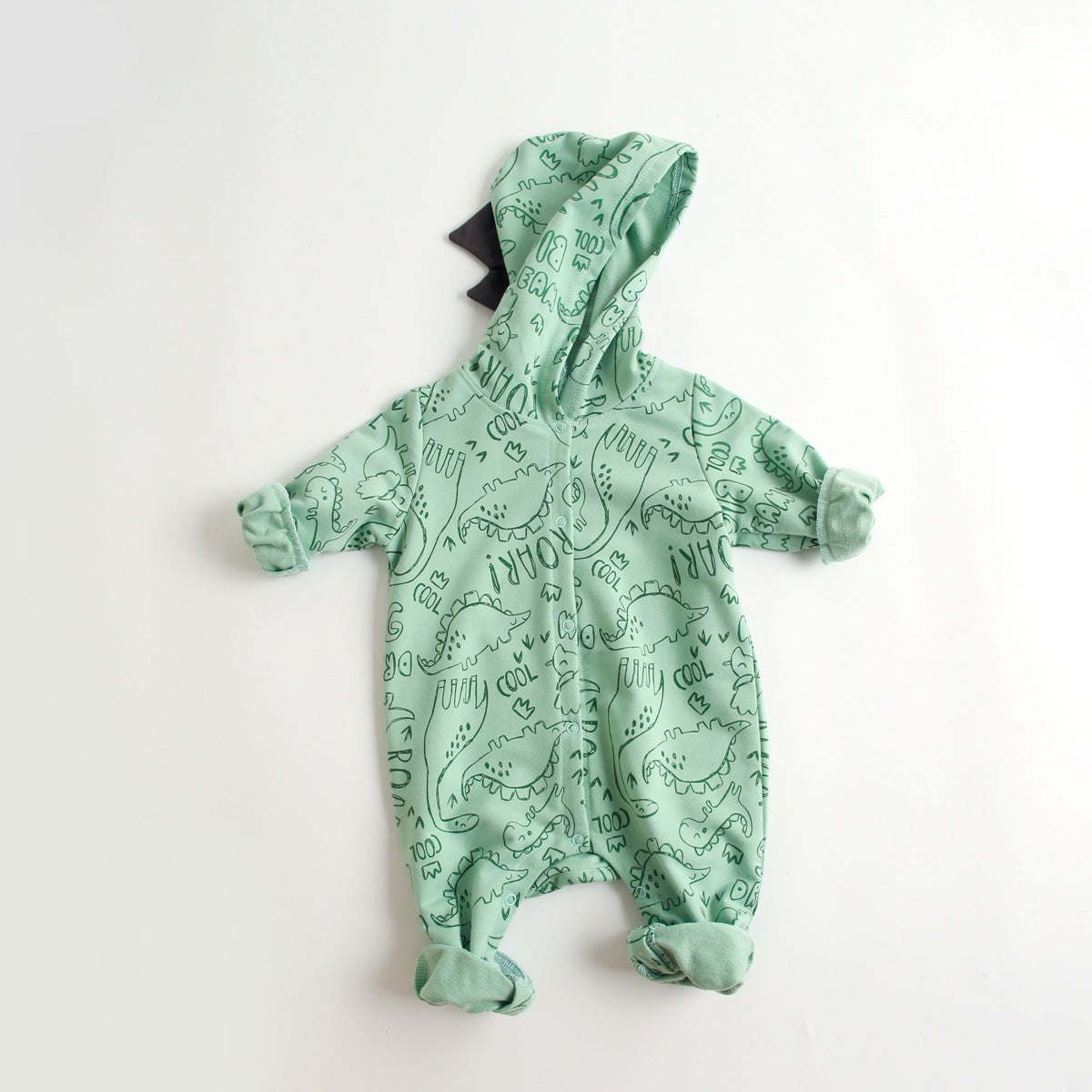 Baby Cartoon Dinosaur Graphic Snap Button Thin Style Rompers With Hat