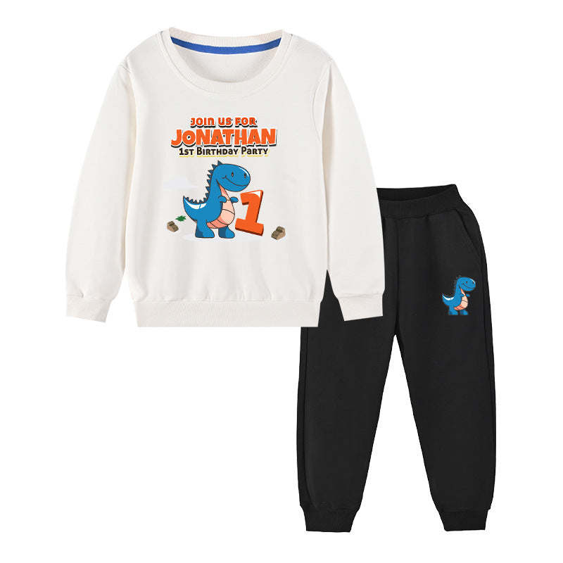 Baby Boy Cartoon Dinosaur Print Pattern Hoodie Combo Trousers Cotton 1 Pieces Sets