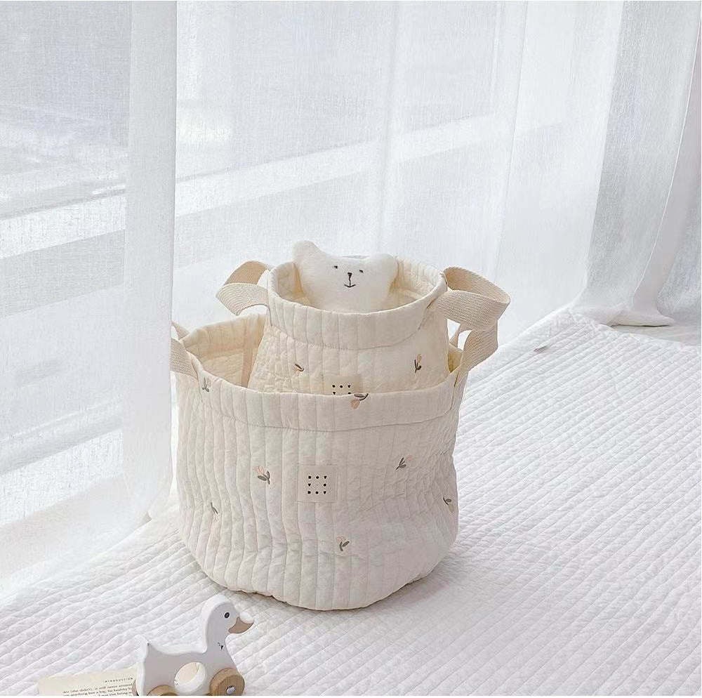 Baby Embroidered Pattern Baby Bottle Storage Basket