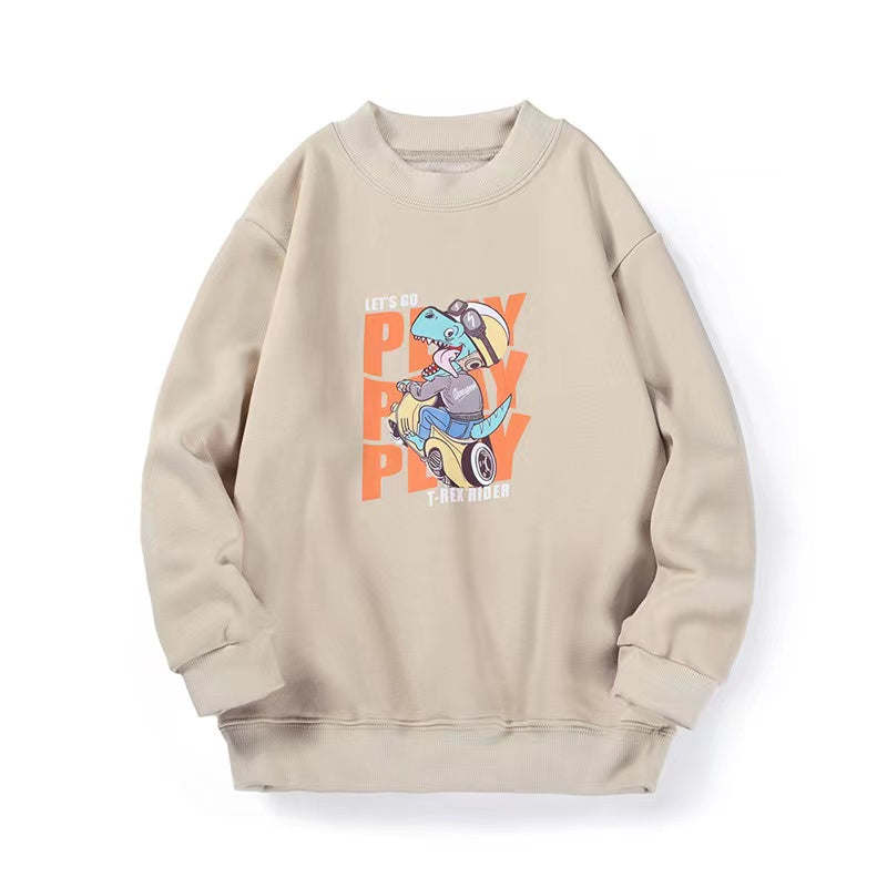 Baby Boy 1pcs Cartoon Dinosaur Pattern Solid Color Fleece Hoodies