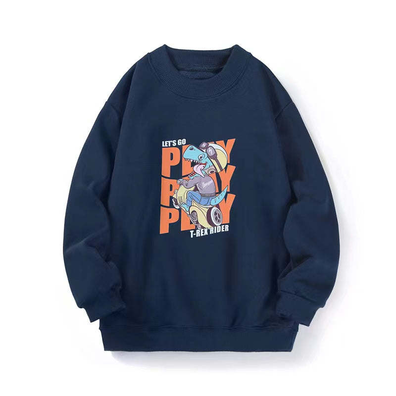 Baby Boy 1pcs Cartoon Dinosaur Pattern Solid Color Fleece Hoodies