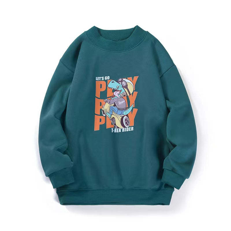 Baby Boy 1pcs Cartoon Dinosaur Pattern Solid Color Fleece Hoodies