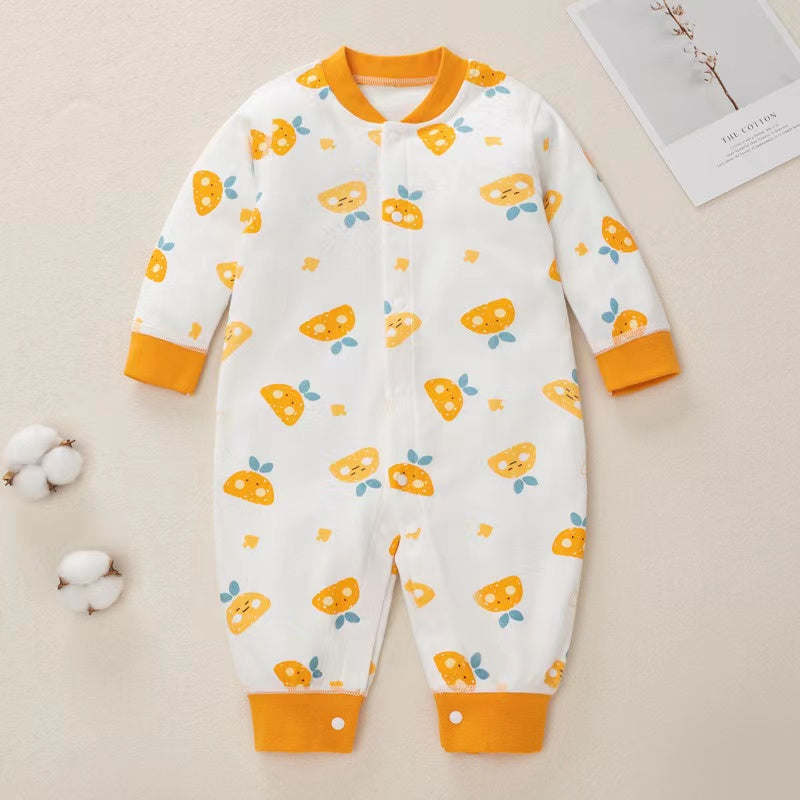 Baby Cartoon Pattern Button Front Design Long Sleeves Cotton Romper
