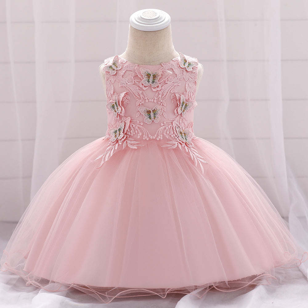 Baby Girl Butterfly Patched Graphic Sleeveless Western Style Baptism Birthday Dress