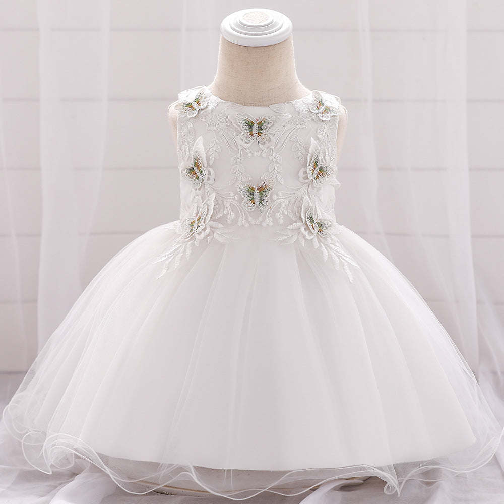 Baby Girl Butterfly Patched Graphic Sleeveless Western Style Baptism Birthday Dress