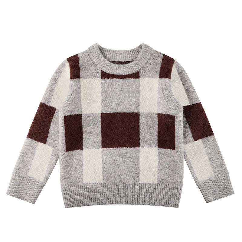 Baby Boy Plaid Graphic O-Neck Long Sleeves Western Classic Sweater