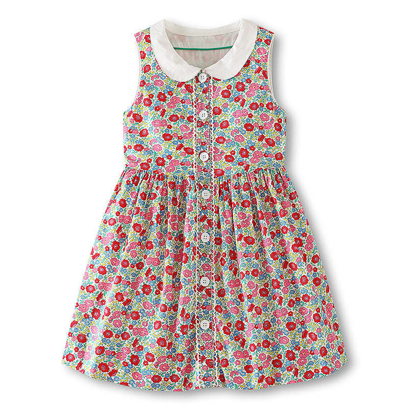 Girl Kids Doll Collar Sleeveless Dress In Summer Outfit Wearing