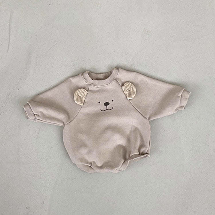 Baby Bear Print Pattern Ears Patch Design Hoodie Onesies