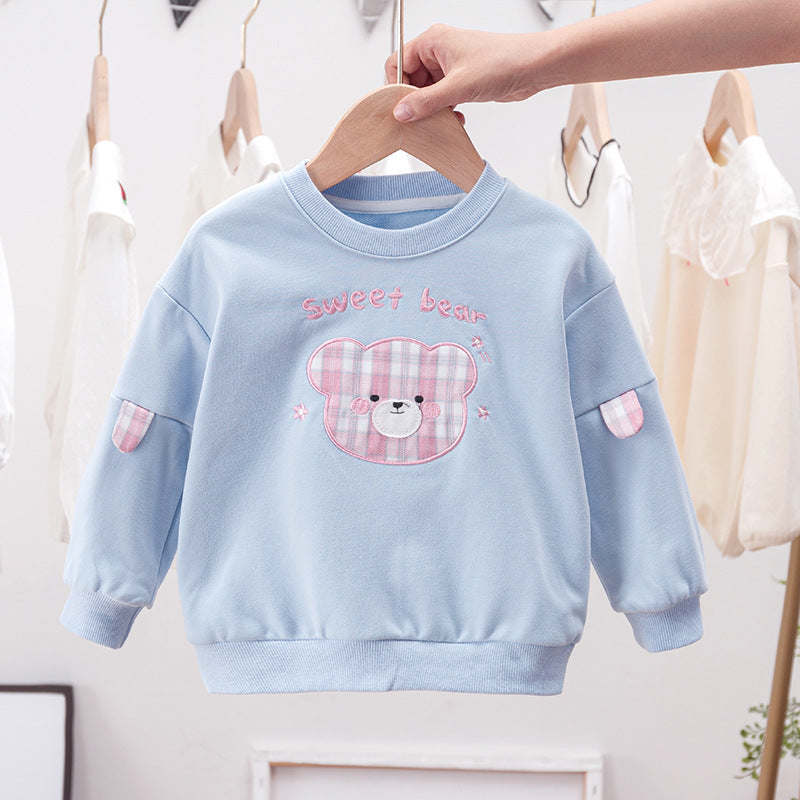 Baby Cartoon Bear Patched Graphic Kids Valentine' Day Clothes Pullover Hoodies