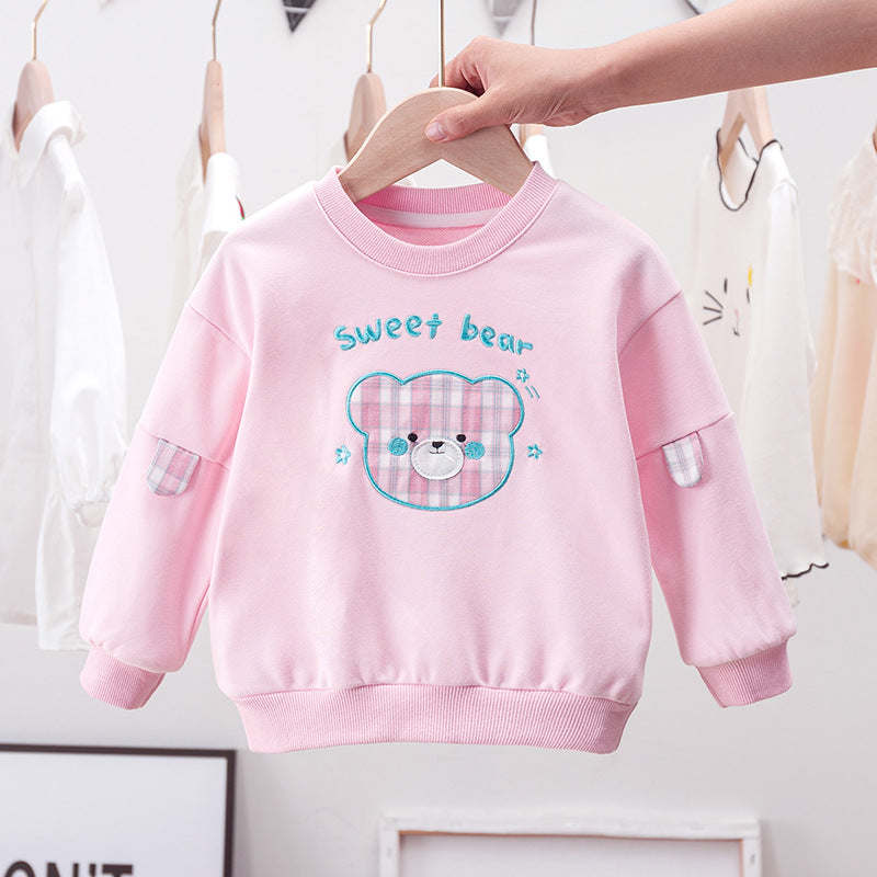 Baby Cartoon Bear Patched Graphic Kids Valentine' Day Clothes Pullover Hoodies