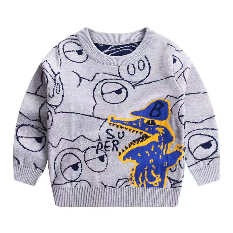 Baby Boy 1pcs Cartoon Dinosaur Embroidered Pattern Fleece Warm Sweater