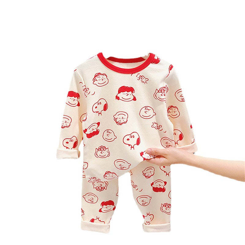 Baby Cartoon Pattern Long Sleeves Shirt Combo Pants Soft Cotton Sets Pajamas