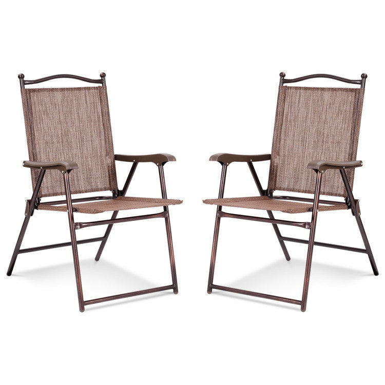 Set of 2 Patio Folding Sling Back Camping Deck Chairs