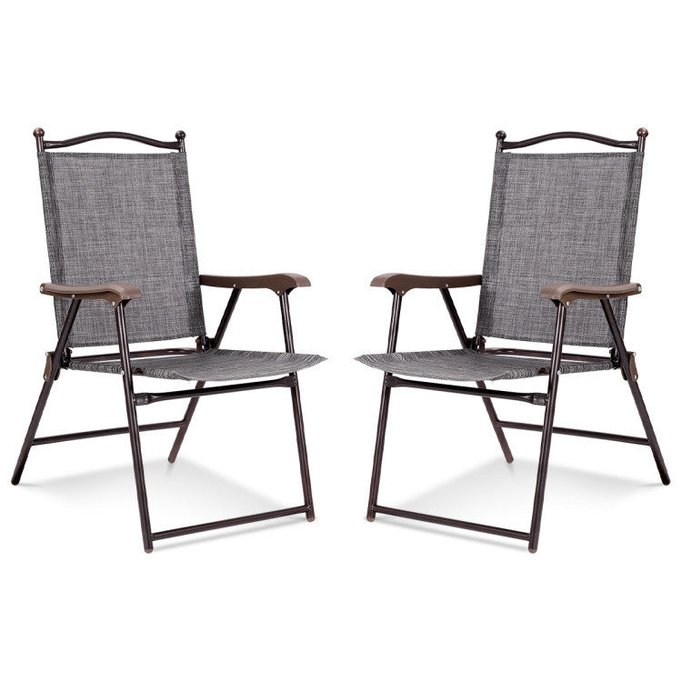 Set of 2 Patio Folding Sling Back Camping Deck Chairs