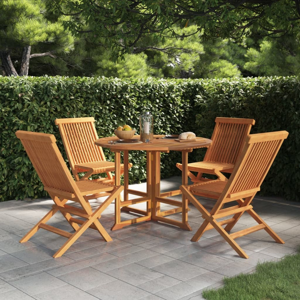 5 Piece Folding Patio Dining Set Solid Wood Teak