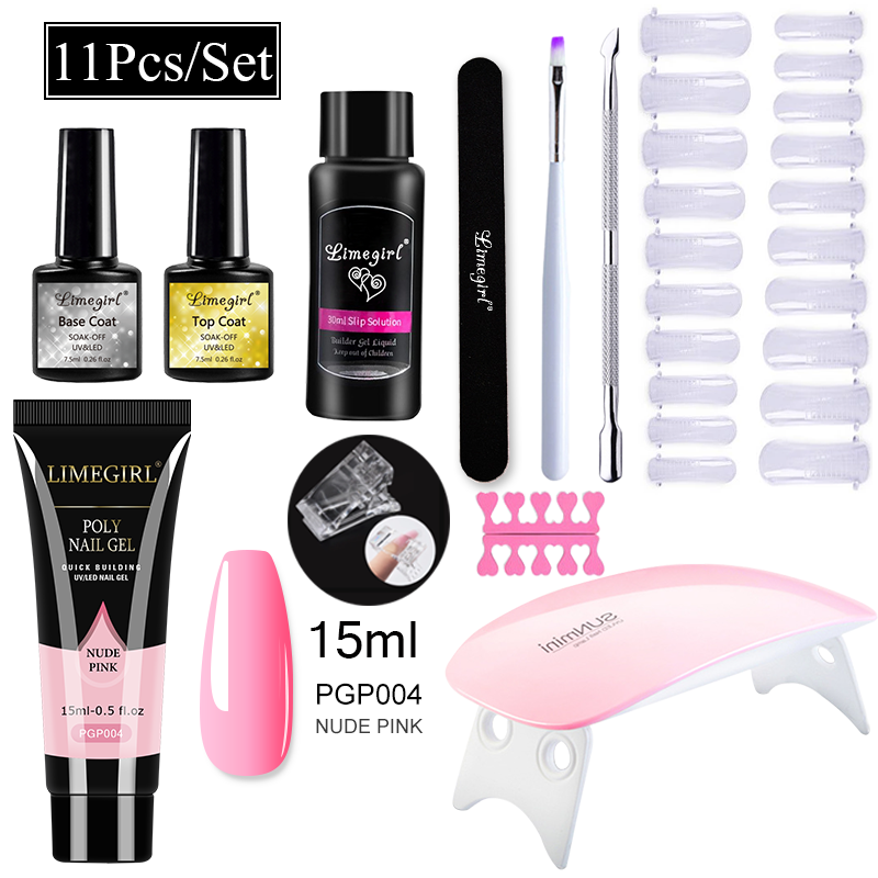 Limegirl Poly Nail Gel Set Manicure Set Gel Cuticle Pusher Finger Extend Mold Nail Kit All For Quick Extension Manicure Set With Nail Uv Lamp Top Coat And Base Coat