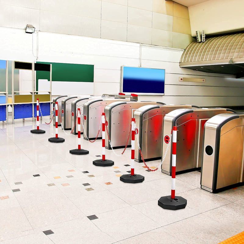 6 Pack Delineator Post Cone W/ Octagonal Fillable Base & 5Ft Link Chains