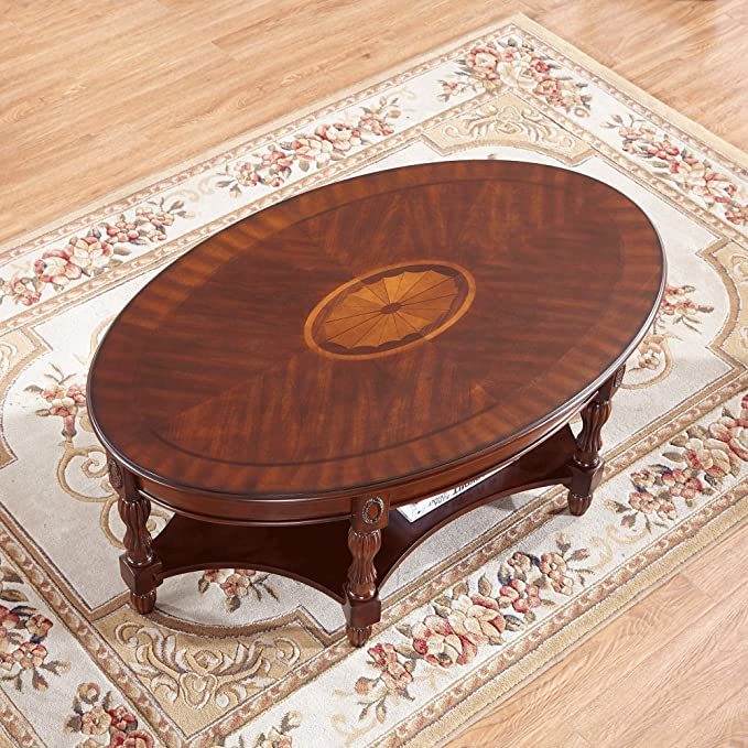 Gexpusm Oval Coffee Tables; Natural Wood Coffee Table; Round Solid Wood Center Large Panel Coffee Tables for Living Room; with Storage Cherry Red 46x29x18In