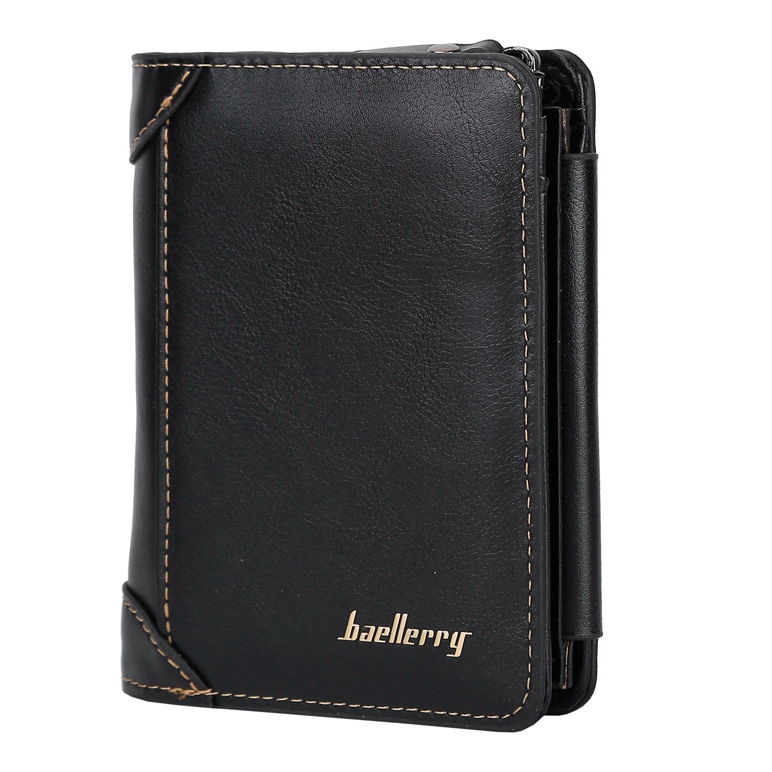 Men Leather Wallet ID Card Holder Purse Trifold Clutch Money Zipper with ID Window 14 Credit Card 1 ID Card