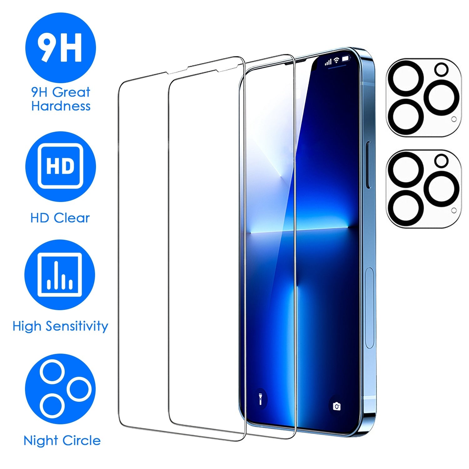 2Pcs HD Clear Screen Protectors 2Pcs Camera Len Protectors Tempered Glass Film Full Coverage Screen Protector Set
