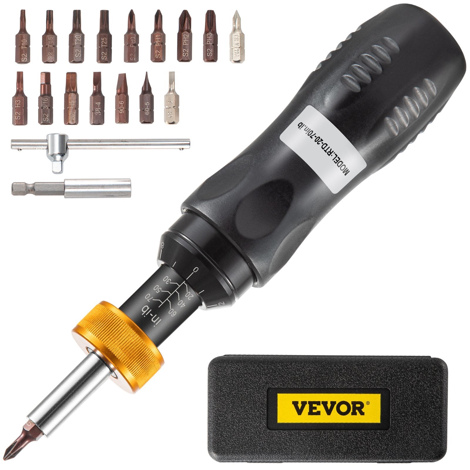 VEVOR Torque Screwdriver; 1/4" Drive Screwdriver Torque Wrench; Torque Screwdriver Electrician 20-70 in/lbs Torque Range Accurate to ±5%; Adjustable i