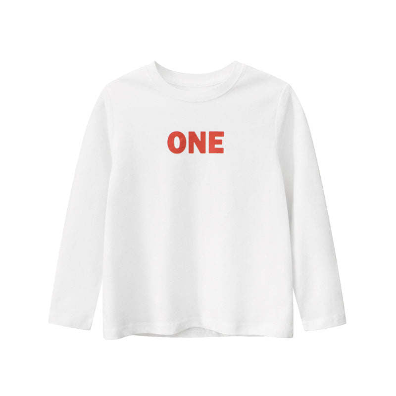 Children Simple Letters Pattern Solid Color Loose Tops