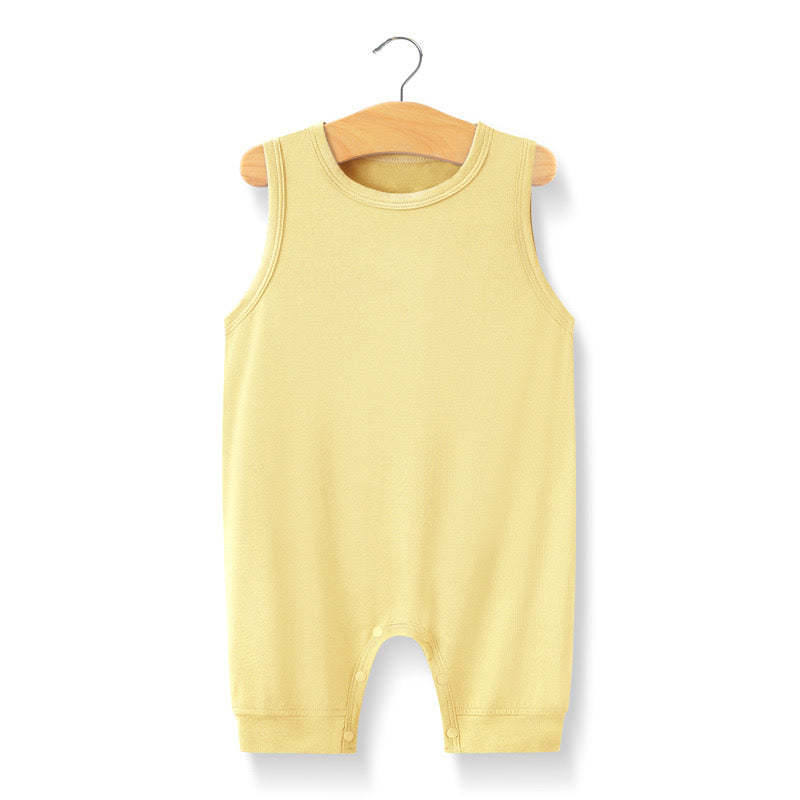Baby Solid Color Sleeveless Snap Cotton Jumpsuit Pajamas