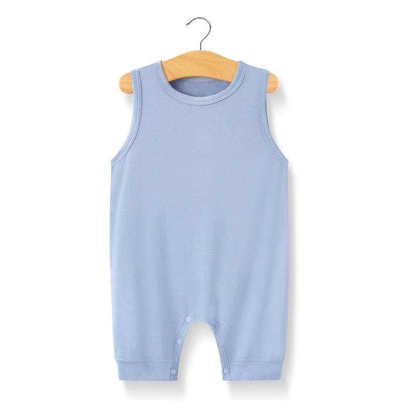 Baby Solid Color Sleeveless Snap Cotton Jumpsuit Pajamas
