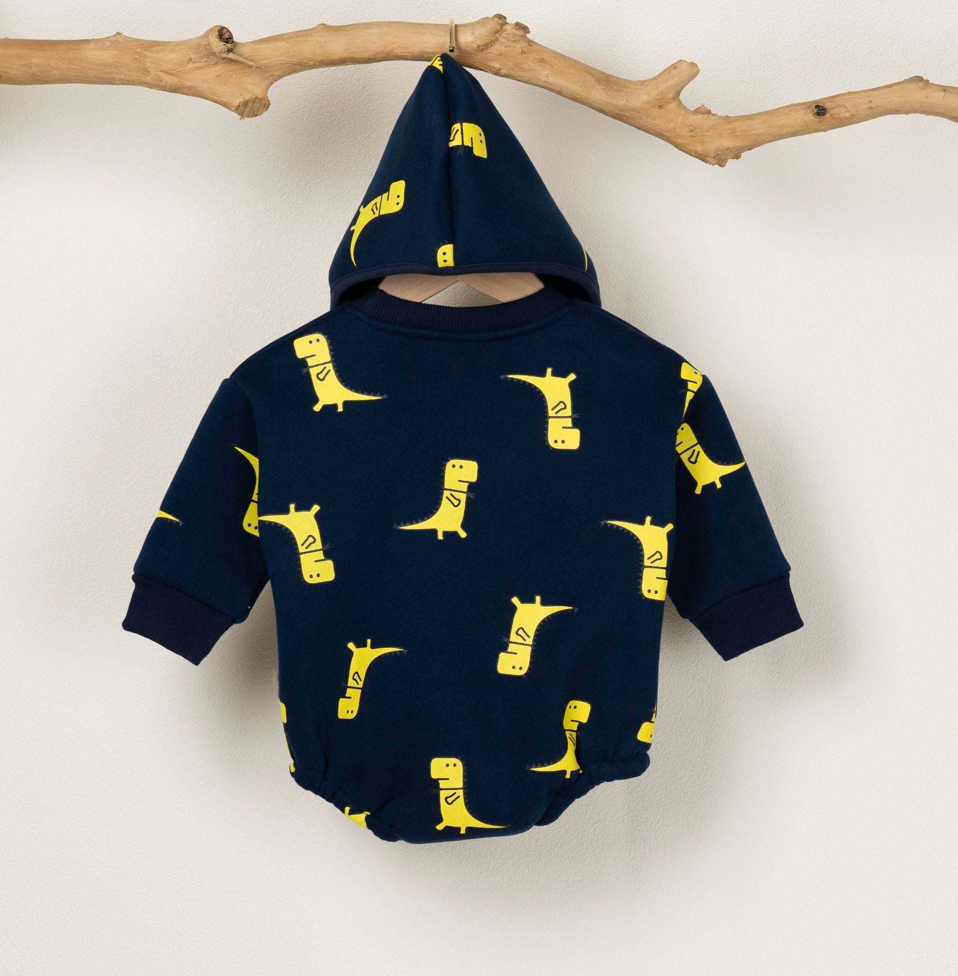 Baby Boy 1pcs Cartoon Dinosaur Pattern Long Sleeves O-Neck Bodysuit & Hats