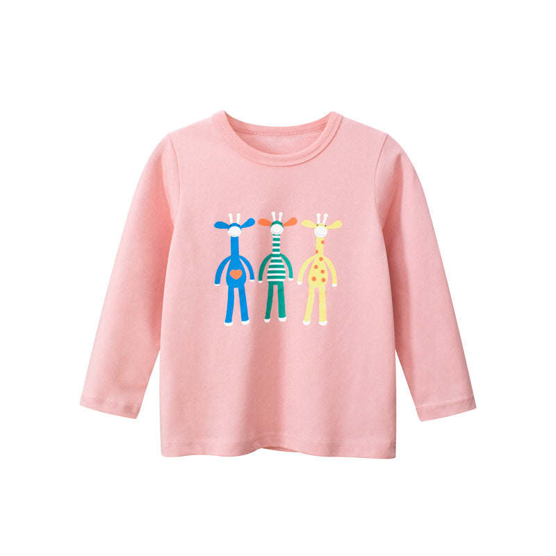 Baby Girl Cartoon Animals Pattern Long Sleeve Fashion Shirt In Autumn