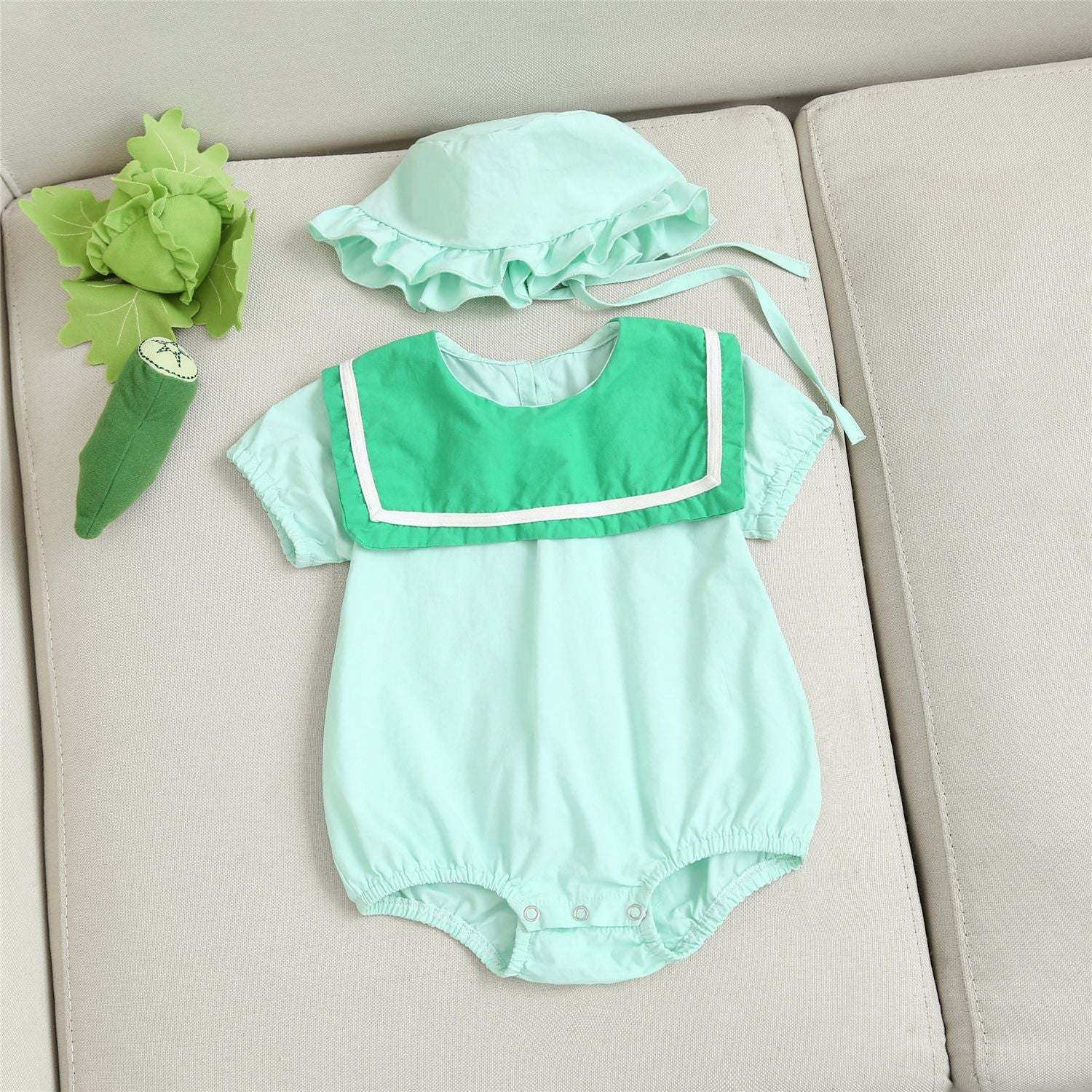 Baby 1pcs Puff Sleeves Contrast Tape Lapel College Style Onesies