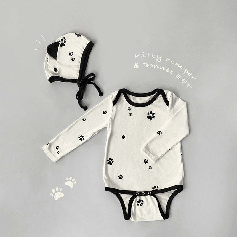 Baby 1pcs Cat Paw Pattern Kitty & Punny Shape Design Bodysuit Combo Hats