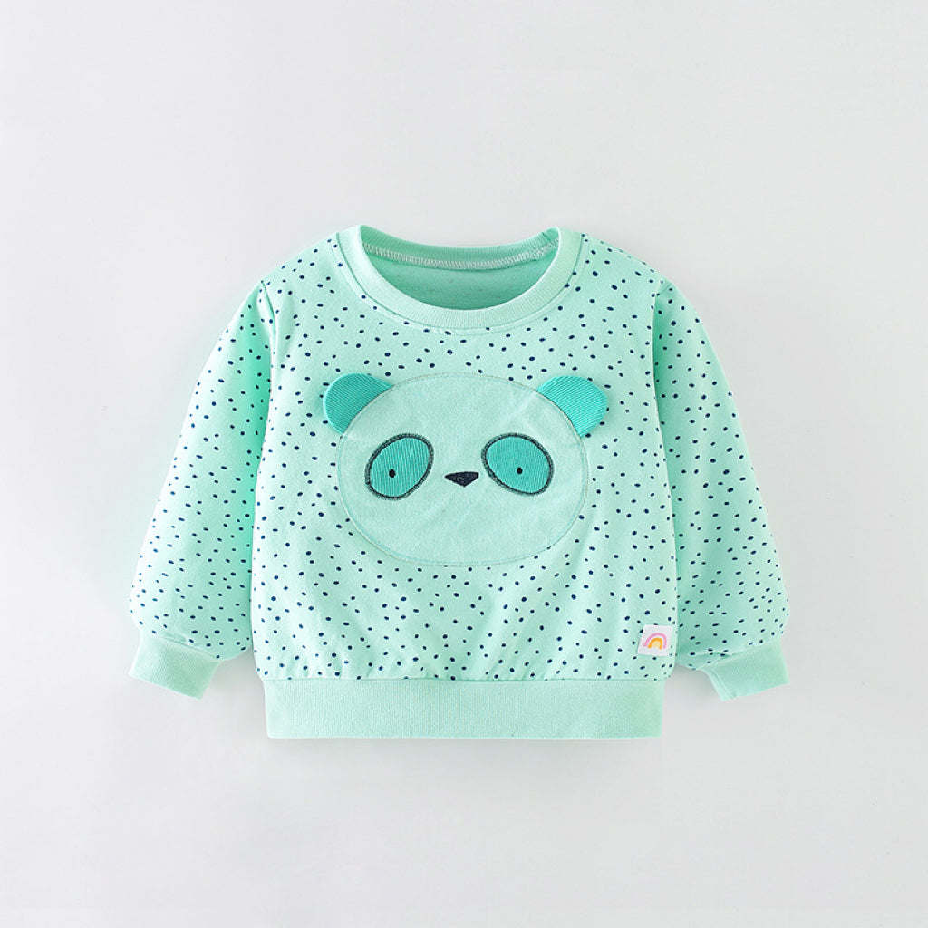 Baby Girl Polka Dot & Cartoon Bear Patched Pattern Long Sleeve Hoodies