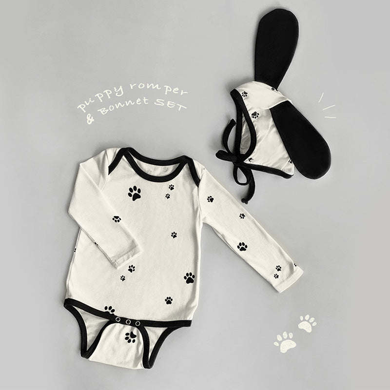 Baby 1pcs Cat Paw Pattern Kitty & Punny Shape Design Bodysuit Combo Hats