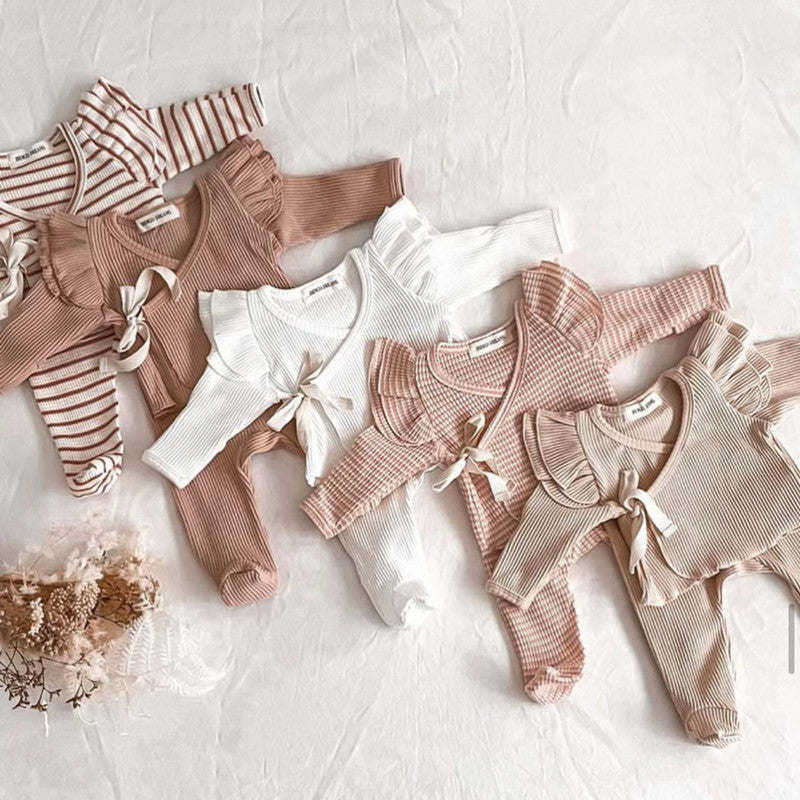 Baby Girl Solid Color Pure Cotton Long Sleeve Tops With Pants Sets