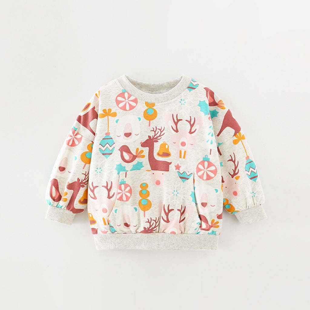 Baby Girl Deer Print Pattern O-Neck Fashion Hoodie