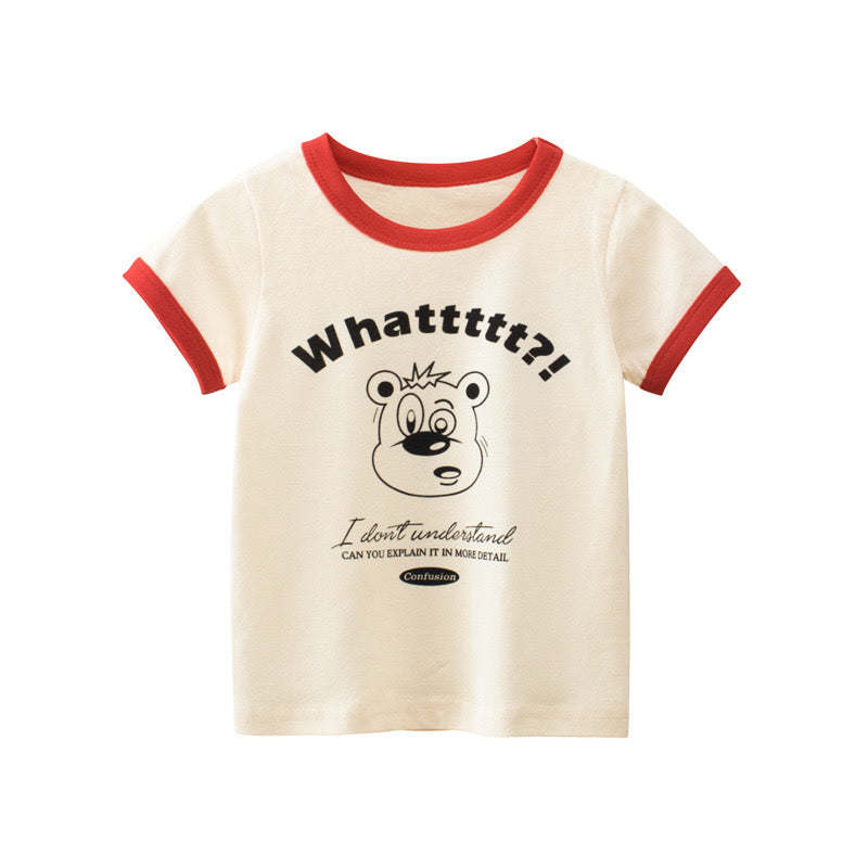 Baby Cartoon Animal Graphic Color block Neck & Sleeves Summer Tee