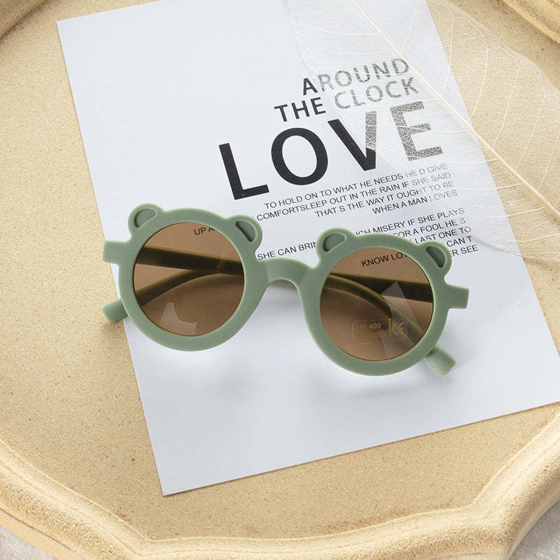 Girls Solid Color Cartoon Shape Round Frame Frosted Sunglasses