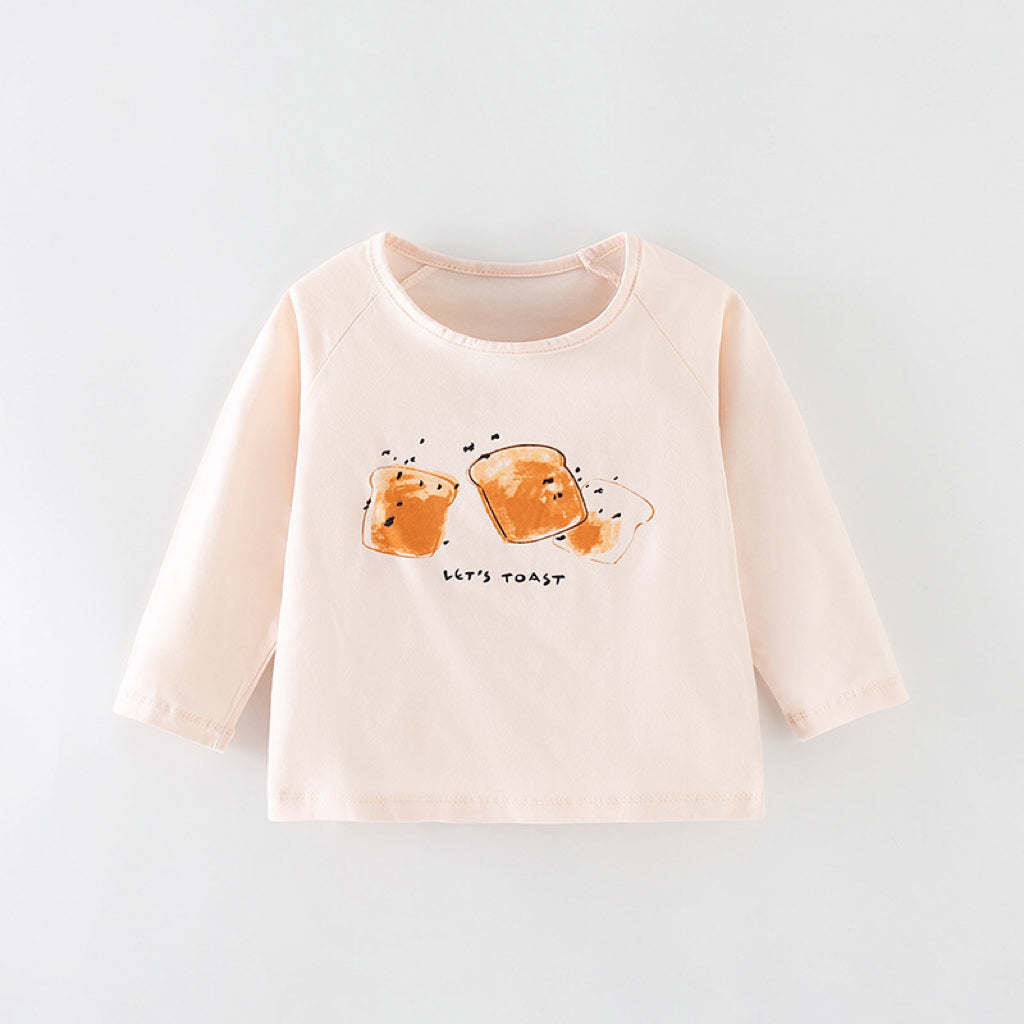 Baby Boy And Girl Bread Pattern Soft Cotton O-Neck Shirt