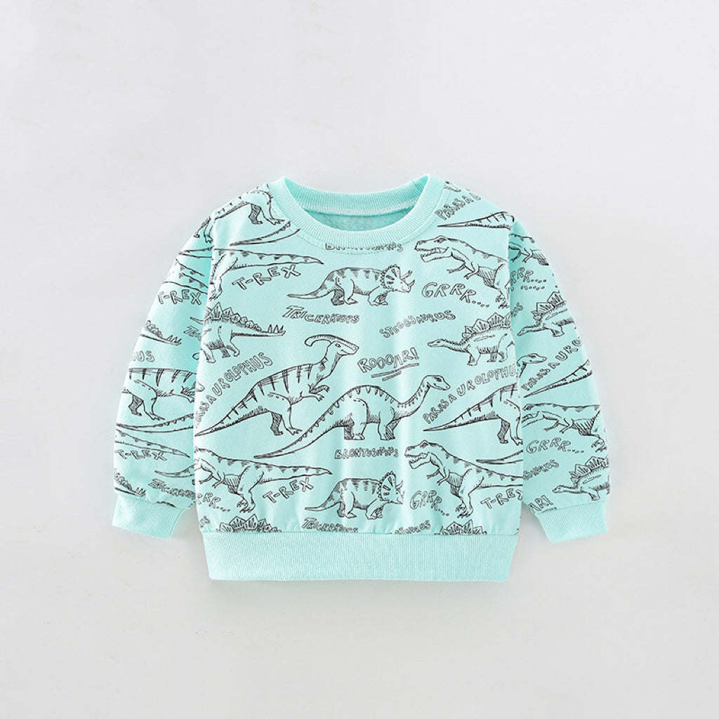 Baby Boy All Over Dinosaur Print Pattern Long Sleeve Casual Hoodie