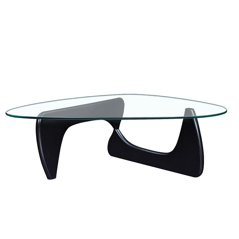 Living Room triangle 12mm tempered glass solid wood base coffee table