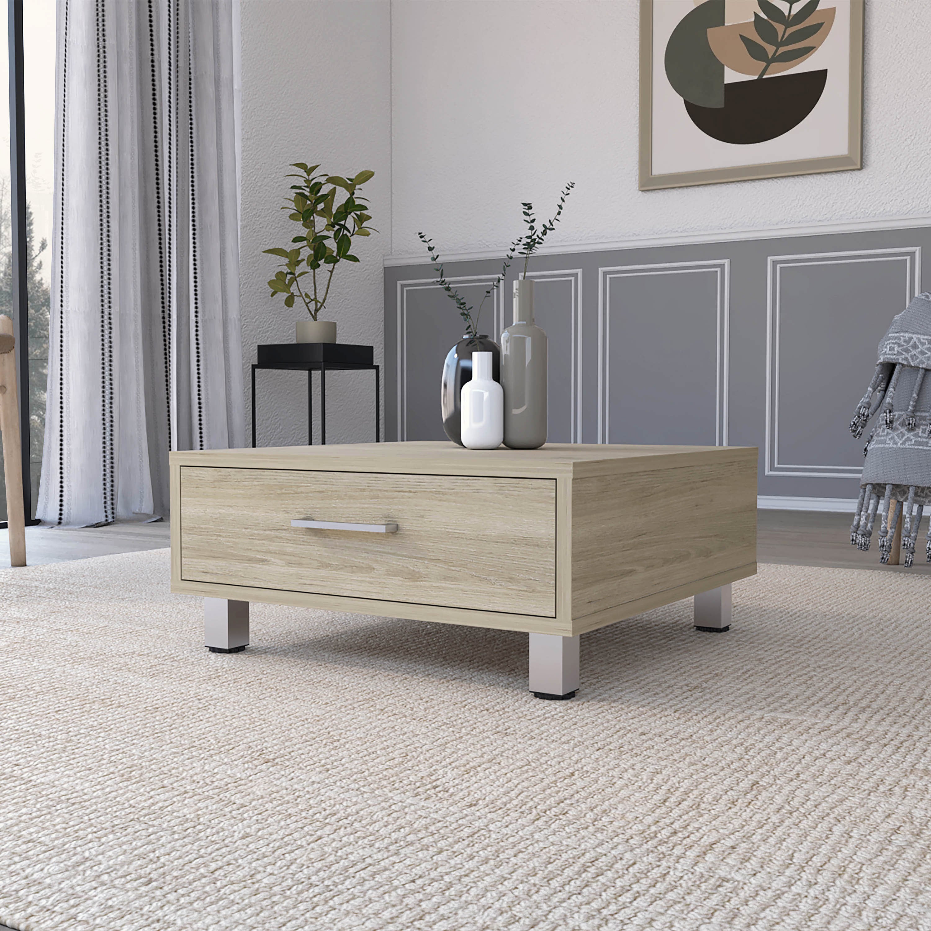 Myers Coffee Table; Four Legs; One Drawer