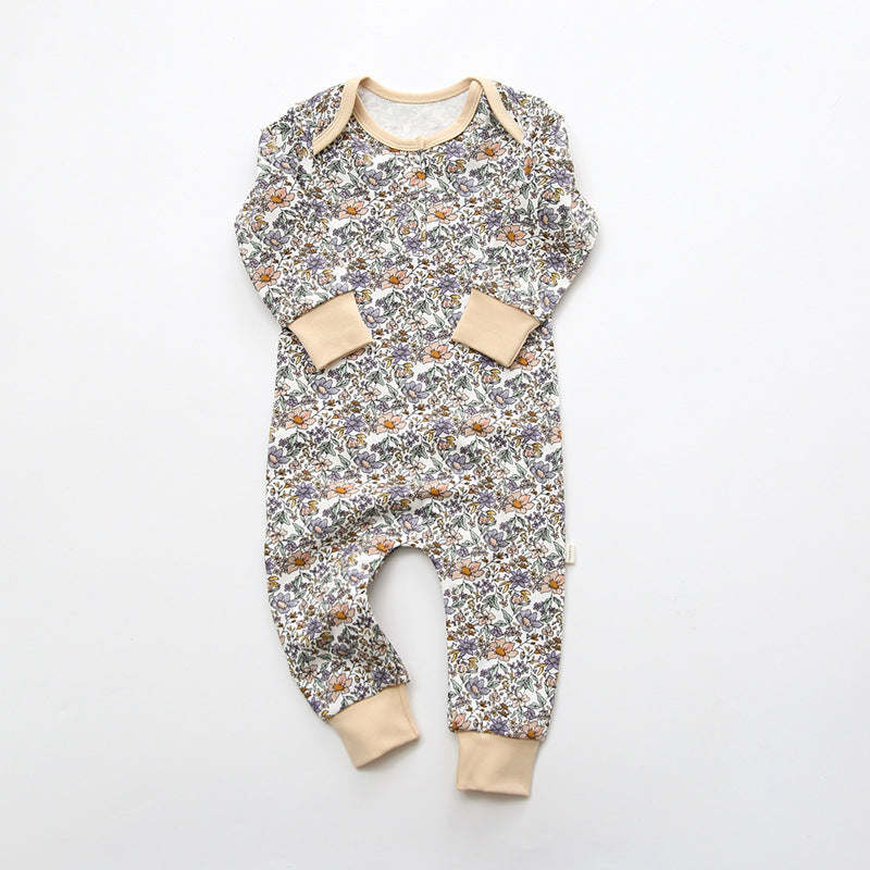 Baby Floral Graphic Envelope Collar Design Soft Cotton Nordic Style Jumpsuit