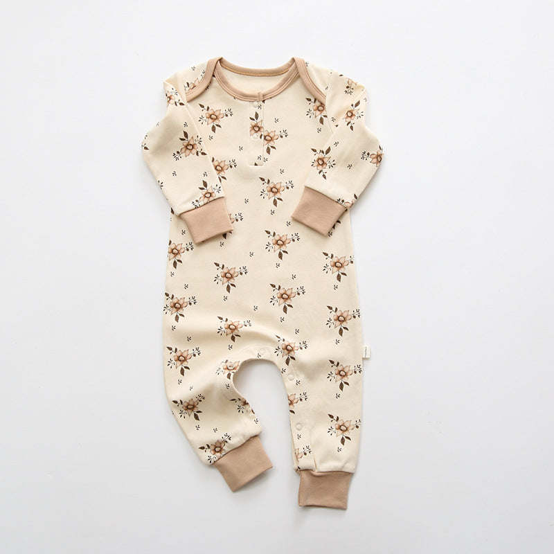 Baby Floral Graphic Envelope Collar Design Soft Cotton Nordic Style Jumpsuit