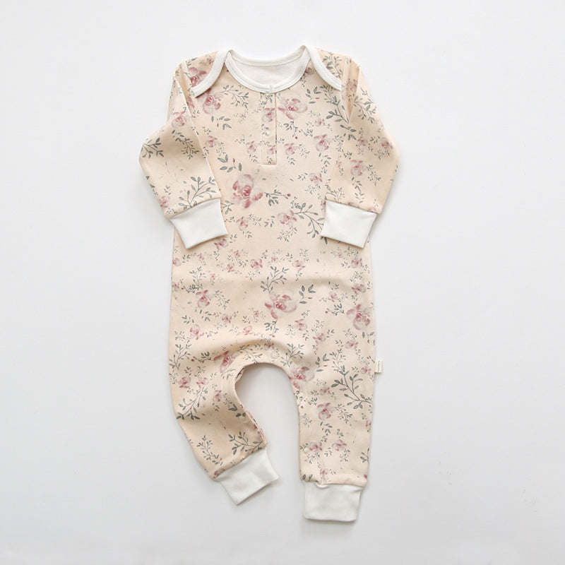 Baby Floral Graphic Envelope Collar Design Soft Cotton Nordic Style Jumpsuit