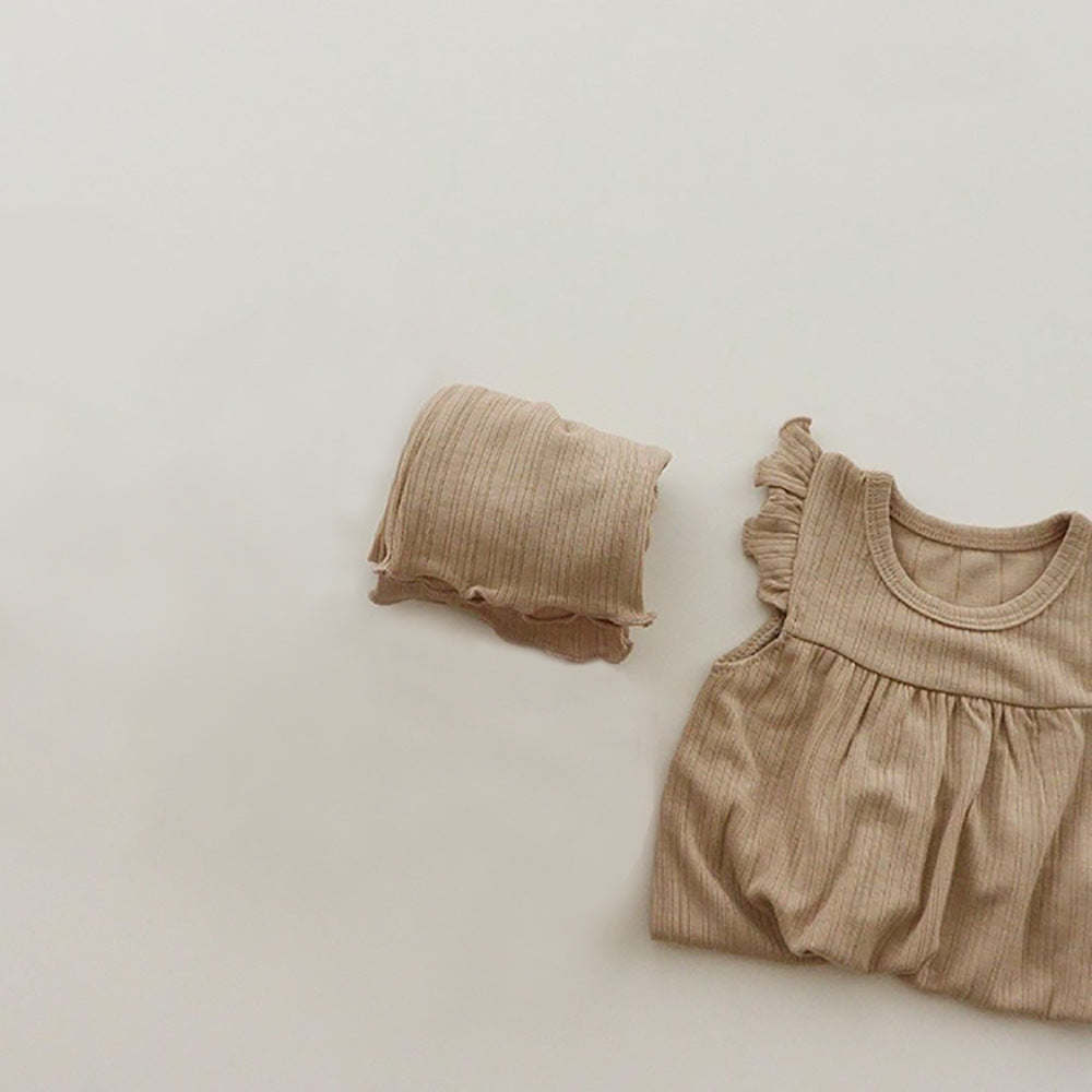 Baby Girl Round Neck Solid Color Design Sleeveless Top Combo Shorts Loungewear Two-Piece Sets