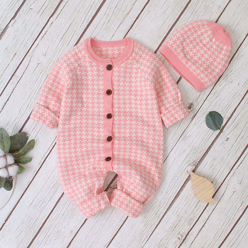 Baby Embroidered Pattern Single Breasted Design Longsleeve Knitted Romper