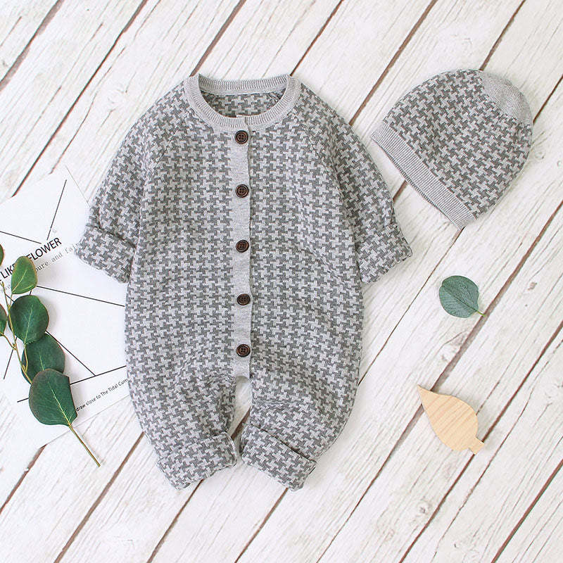 Baby Embroidered Pattern Single Breasted Design Longsleeve Knitted Romper